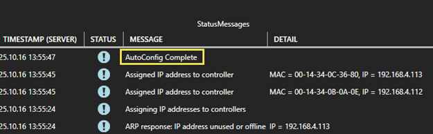 Auto Config Complete Message